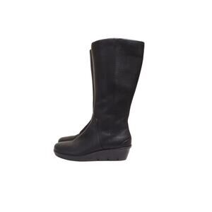 ECCO Black Pebbled Leather Tall Wedge Boots Sz 8